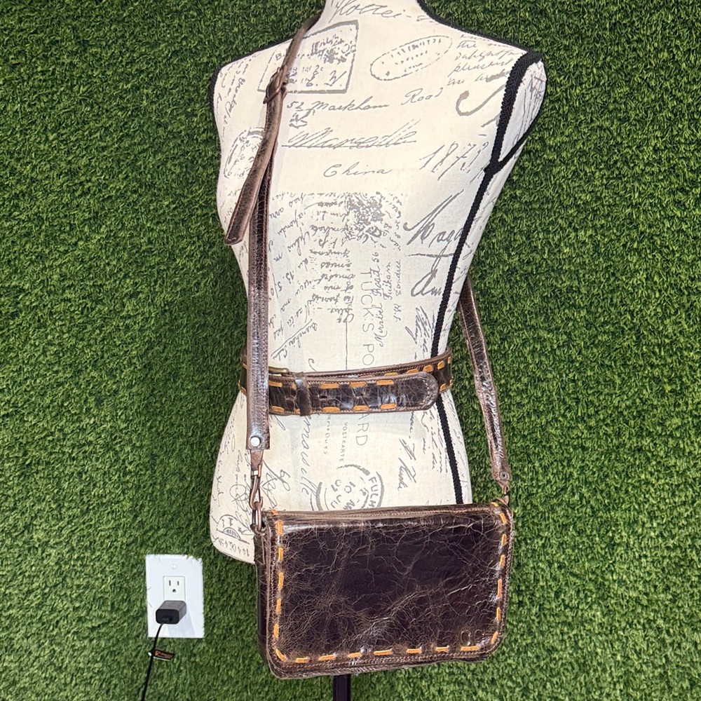 Handmade Genuine Leather & Cowhide Belt & Crossbody Purse Brown @ Tan Cowhide
